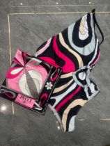 Striped one-piece swimsuit+square scarf PH2510-1