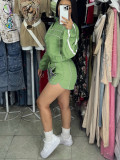 Long sleeved zipper woven shorts two-piece set