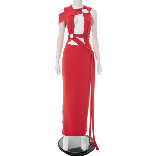 Circular hollow bandage tied with rope to wrap buttocks dress D25DS164