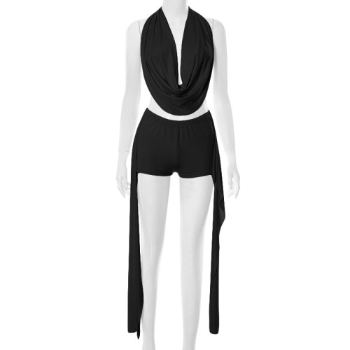 Hanging neck stacked tied rope top with ribbon knotting, three part set