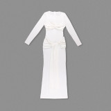 Long sleeved ribbon long skirt round neck dress Party Dress BD2570