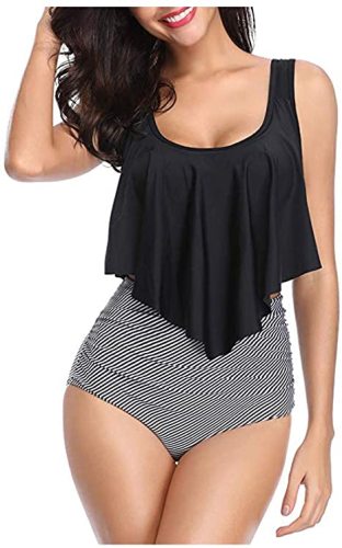 Women's Two Piece Swimsuits Ruffled Flounce Tankinis Swimwear Beach Bathing Suit Bikini Set