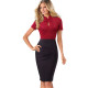 omen's Vintage Stand Collar Short Sleeve Bodycon Business Pencil Dress