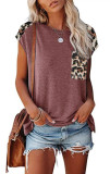 Crew Neck Crop Tops Tummy Color Block Short Sleeve Sport Shirt Ladies Casual Splicing Collision Leopard Pocket Round Neck Loose T-shirt Tops