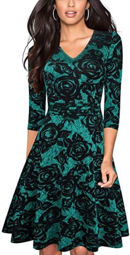 Women's Vintage 3/4 Sleeve Floral Lace Embroidery Cocktail Flared Dress