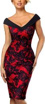 Women's Elegant V Neck Sleeveless Vintage Rose Floral Cocktail Dress