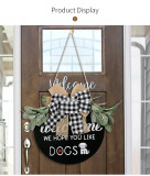Decorative Hanging Wreath,WEL-Come Sign Front Door Decor Cute Dogs/Cats Home Sign Wreath Hanging for Farmhouse Home Porch Decorations