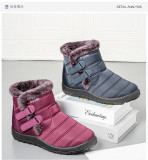 Womens Fur Lining Winter Warm Snow Boots Comfy Flats Waterproof Non-Slip Ankle Short Boots Slip On Low Heel Casual Boots Shoes Ladies Fashion Outdoor Walking Sport Shoes