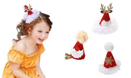 Three Christmas Hat Hair Clips