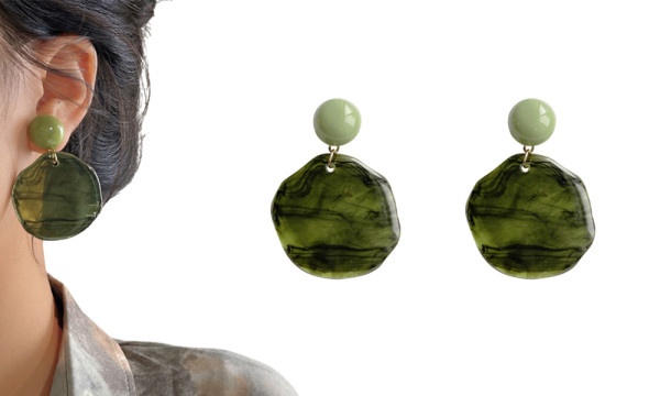 Women Girls Transparent Green Statement Earrings