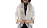 Women's Knitting Fur Collar Shawl with Tassel