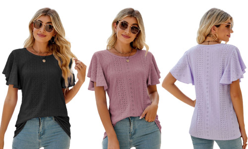 Womens Summer Flutter Ruffle Short Sleeve T-Shirts