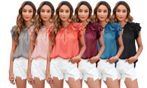 Women's Summer Ruffle Layered Sleeve Casual T Shirts