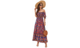 Women's Summer Boho Floral Print Square Neck Dress