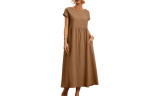 Women Casual Retro Solid Color Dresses