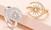 One or Two Crescent Moon Adjustable Open Rings