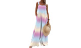 Women's Printed Buttons Suspender Rompers Overalls