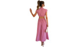 Women Stand-Up Collar Open Waist Pleated Dress