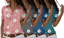 Women's Short Sleeve Floral Printed Button Down Shirt Tops
