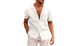 Mens Shirts Short Sleeve Cuban Collar Button Down Summer Tops
