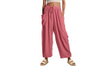 Women's Drawstring Pleated High Waisted Wide Leg Pant