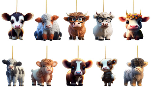 One or Four Cute Cartoon Cow Christmas Tree Ornament