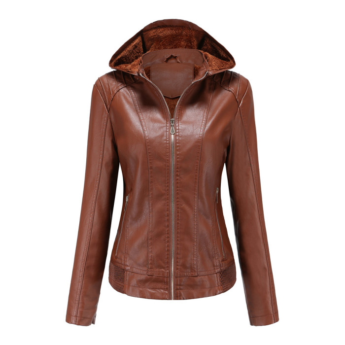 Detachable Hood Women Winter Pu Jacket Fur Lining Factory from China XS-XL