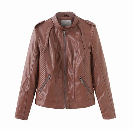Ready To Ship Small Moq Lady Regular Fit Cool Outdoor Motor Biker Jacket Coffee Brown Pu Jacket S-XL