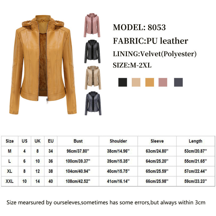Women Warm Pu Jacket Regular fit with Detachable Hood and Fur lining S-XXL