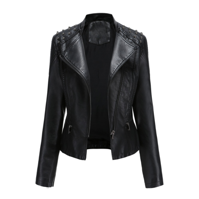 New Style European Regular Fit Size S-XL Lady Pu Jacket Lady Motor Biker Jacket