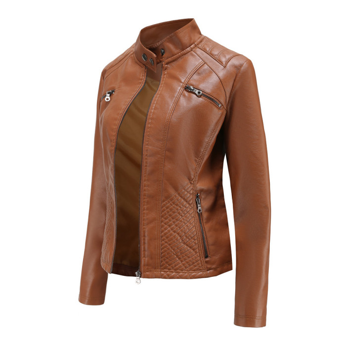 Multiple Color New Style Women Pu Jacket Online Wholesale Motor Biker Jacket S-3XL