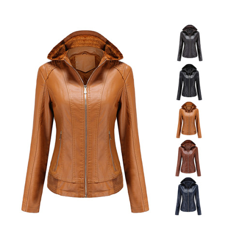 Detachable Hood Women Winter Pu Jacket Fur Lining Factory from China XS-XL