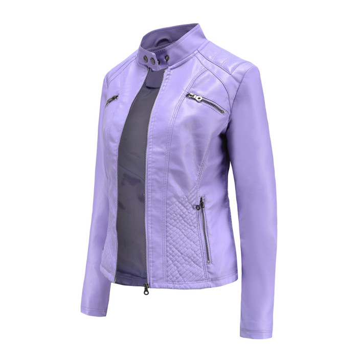 Multiple Color New Style Women Pu Jacket Online Wholesale Motor Biker Jacket S-3XL