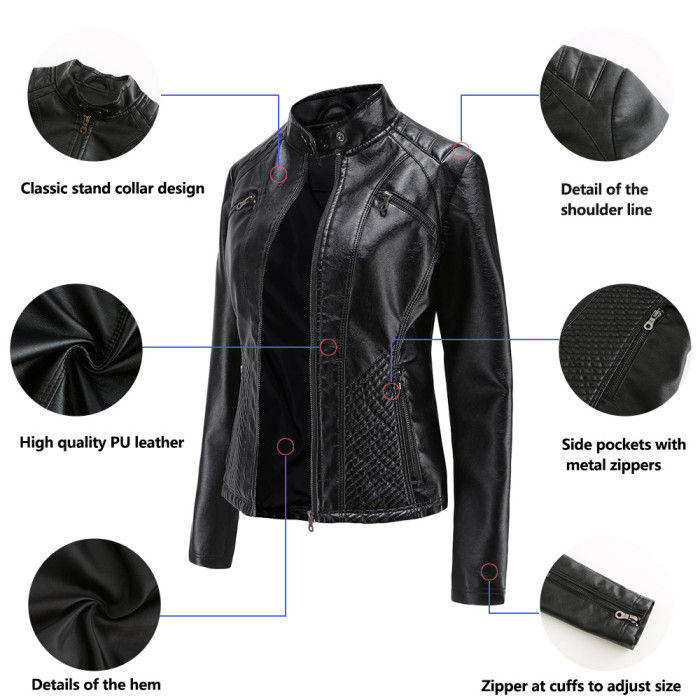 Multiple Color New Style Women Pu Jacket Online Wholesale Motor Biker Jacket S-3XL