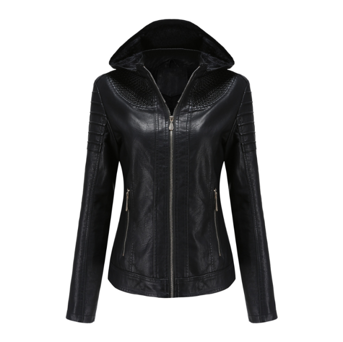 NAVSEGDA Detachable Hood Lady Winter Pu Jacket Motor Biker Fur Lining Fashion Jacket XS-XL