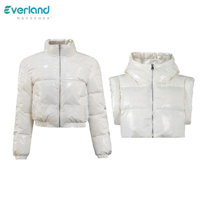 Thick and warm hooded short coat two-piece white duck down jacket with vest