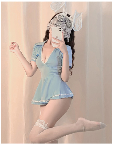 情趣內衣兔女郎角色扮演連體短裙藍色套裝製服