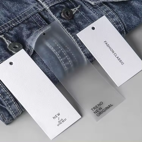 fashion style thick clothing hang tag with string paper pvc hang tag for denim jeans clothes label