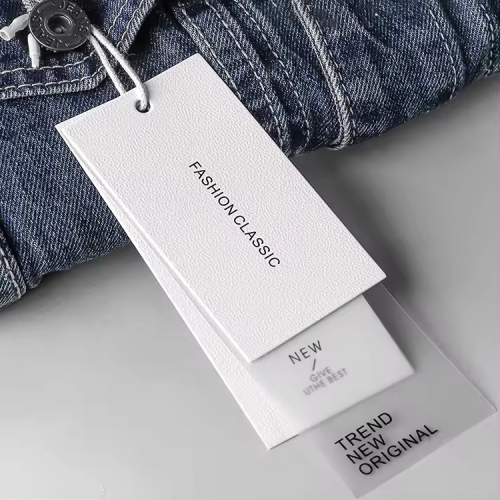 fashion style thick clothing hang tag with string paper pvc hang tag for denim jeans clothes label