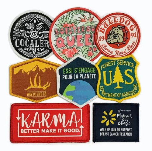 Custom iron on woven patch brand logo badge applique clothes patch