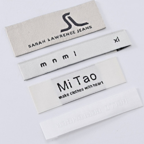 Damask Plain Folded Satin Texture fabric label Custom Garment Organic Woven Neck and size Sewing Labels