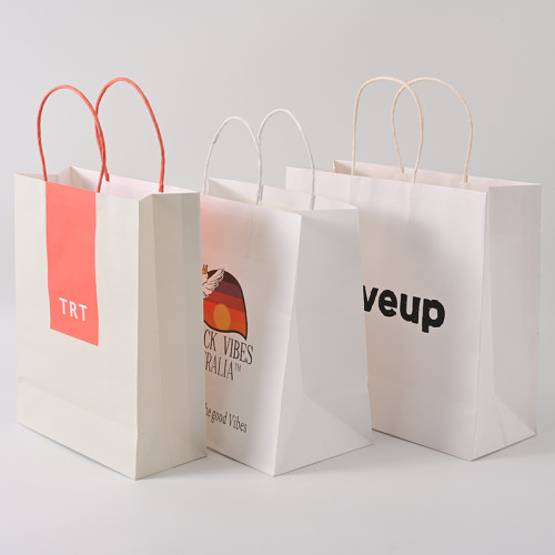Luxury White purple Paper package Bag Custom Printed Logo Retail Boutique gift Shopping paper bags