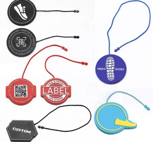 Garment Seal Tags Custom 3D Embossed Brand Name Logo Plastic Hang Tags String Locks For Shoe Sneakers