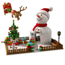 Christmas Snowman House Creative Decoration Assembled Building Blocks Bricks with lighting kit
