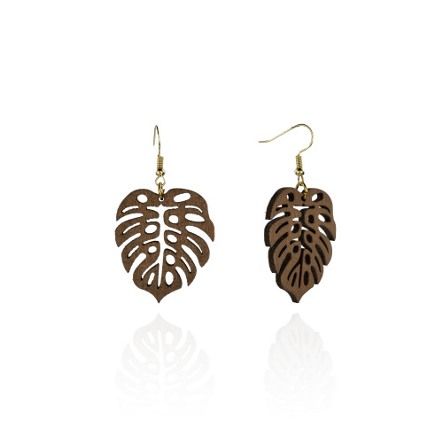 Monstera leaf wood earrings A100044