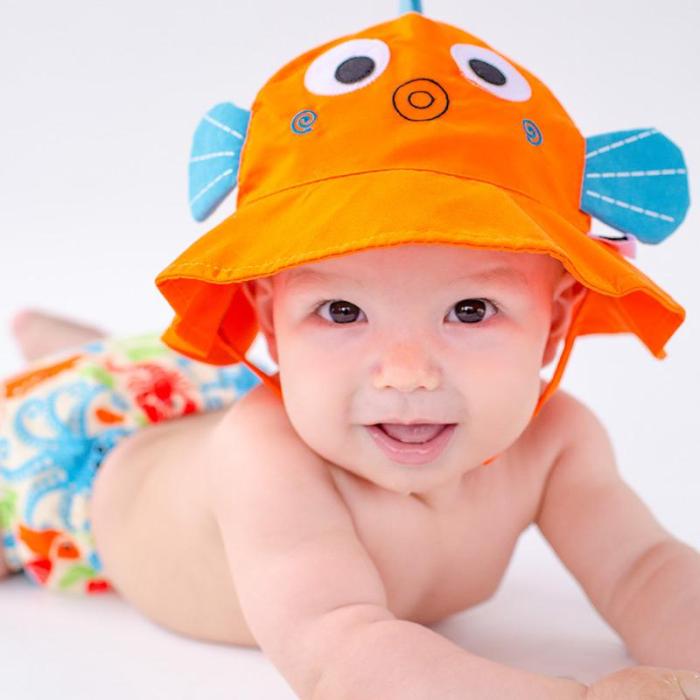 可愛動物尿布泳褲+遮陽帽/防曬帽 - 小魚