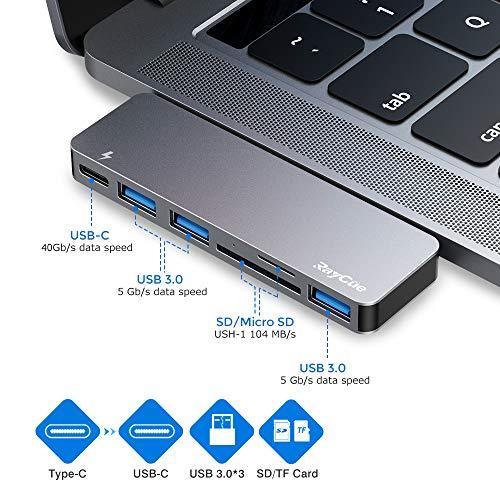 USB C Hub, 6 in 1 Aluminum USB C Adapter for MacBook Pro 2020 Accessories with 3 USB 3.0 Ports, TF/SD Card Reader, USB-C Power Delivery for MacBook Pro 13″ and 15″ 2016-2019, MacBook Air 2018 2019