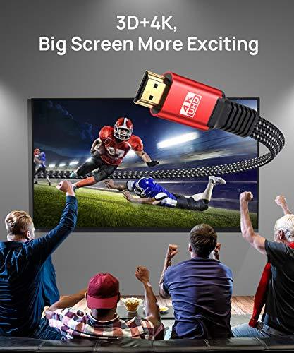 4K HDMI Cable 10ft, JSAUX Flat Slim HDMI 2.0 Cable High Speed 18Gbps HDMI to HDMI Cord Support 3D, 4K@60Hz, 2160P, HD 1080P, Audio Return(ARC) Ethernet Compatible with UHD TV, Playstation PS4 PS3-Red
