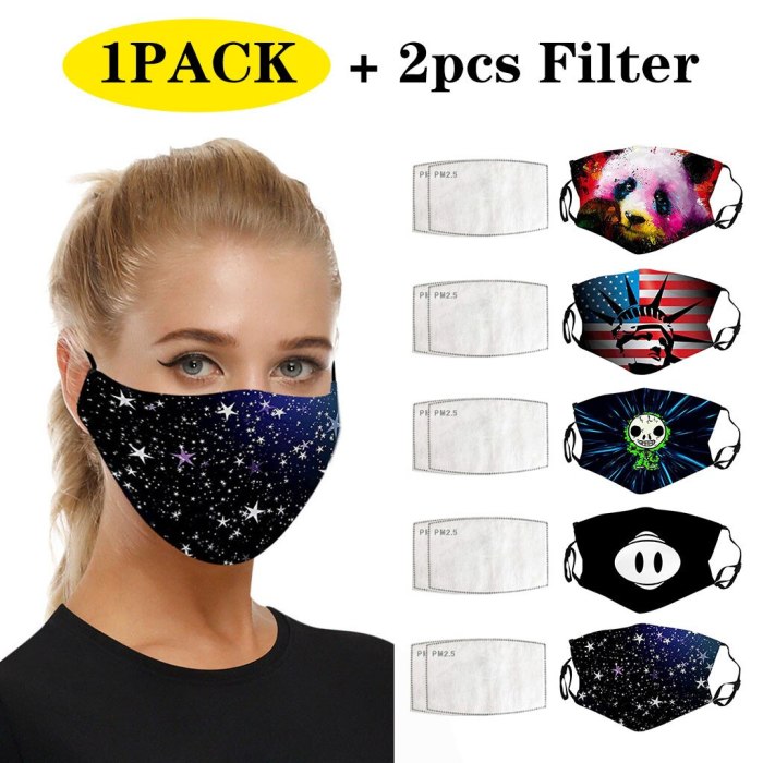 New Star Print Mouth Masks With Filter Washable And Reusable Anti Dust Breathable Mask With Adjustable Ear Loops Mascarilla