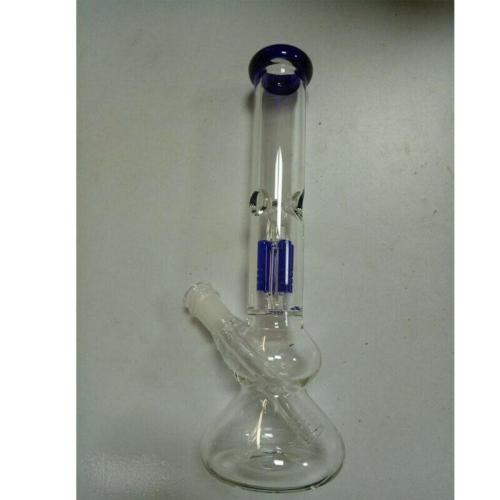 Long Straight Blue Collectible Tobacco Glass Water Pipe Bong Hookah 30cm